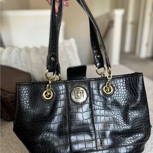 Elegant Black Crocodile-Embossed Tote Bag